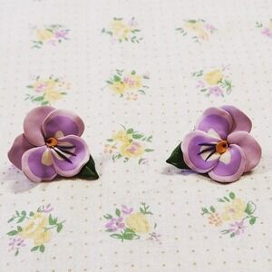 Vintage 1990s Handmade Purple Flower Earrings